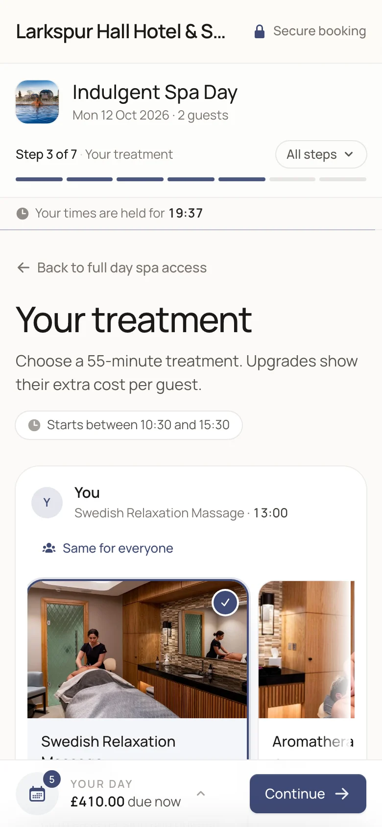 Booking a spa day on a phone