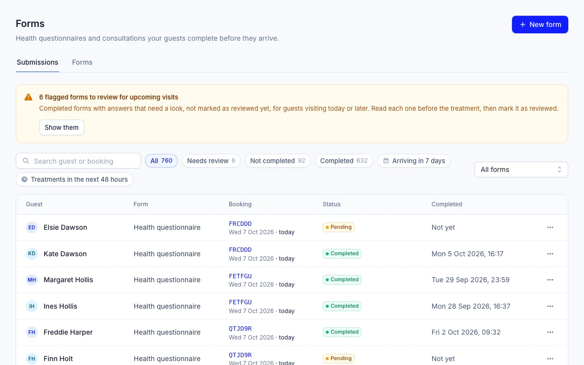 The intake form inbox with flagged answers to review